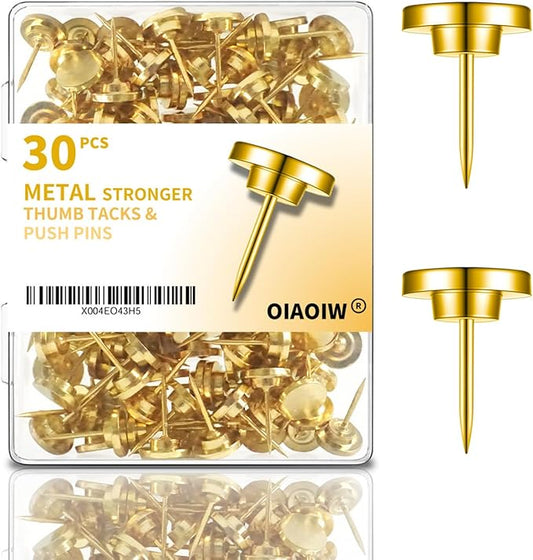 30 PCS Metal Gold Push Pins for Wall Clear Thumb Tacks for Walls Flat thumbtacks Push pin for Bulletin Board Shadow Box Display Thumbtack for Cork Board (Gold)-DeskLoop Office