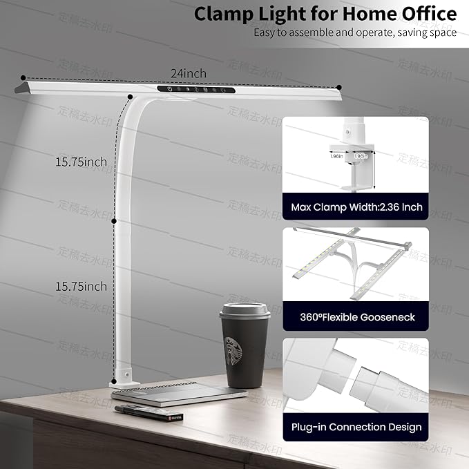 2-in-1 Desk Lamp with RGB Backlight,Architect Desk Lamps for Home Office,24W Tall Desk Lamp with Clamp,60"Timer,25 Lighting Modes,Eye Protection Swing Arm Lamp for Home/Office/Gaming/Study-DeskLoop Office