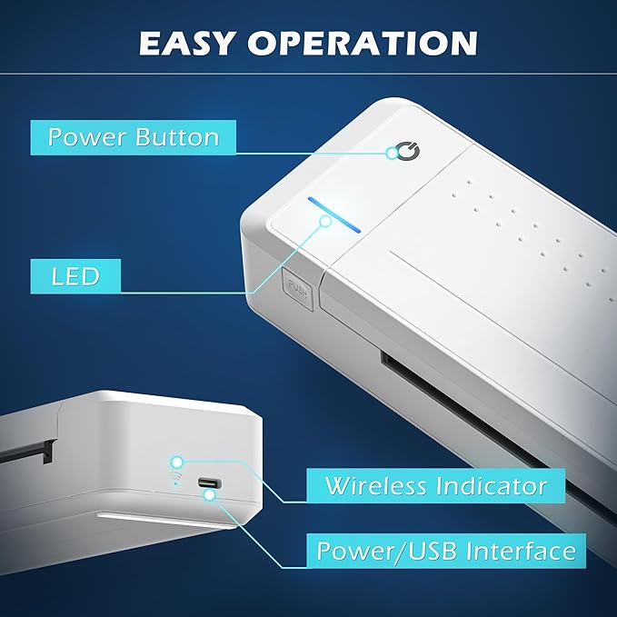 HPRT Portable Printer Wireless Bluetooth Connection MT866 Thermal Inkless Mobile Support 8.5'' X 11'' US Letter, Compatible with iPhone Android MacBook Windows Laptops (Upgraded Version), white-DeskLoop Office