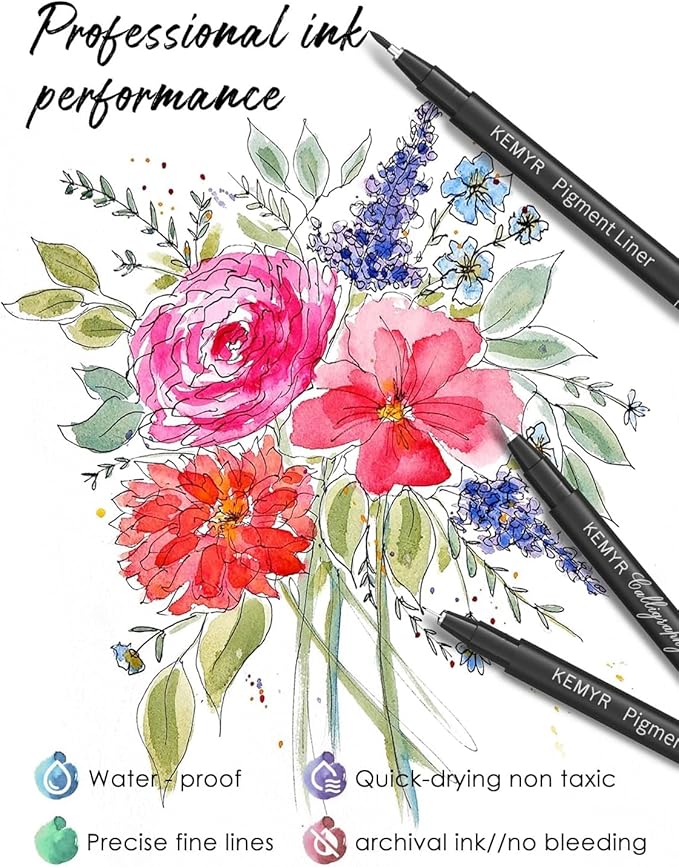 4 Micro Fine liner Drawing Art Pens Calligraphy Pens: 2.0mm Size Black Art supplies Waterproof Archival Black Ink Markers For Artists,Use for Professional Watercolor,Sketching-DeskLoop Office