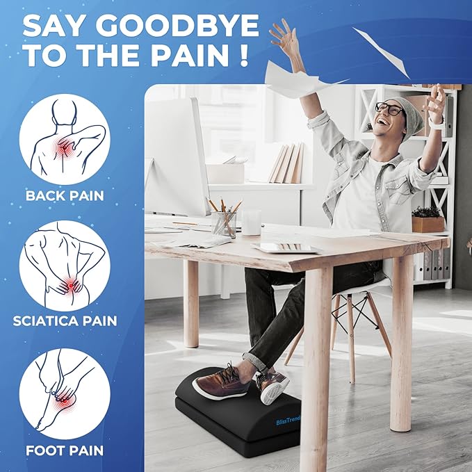 BlissTrends Foot Rest for Under Desk at Work-Versatile Foot Stool with Washable Cover-Comfortable Footrest with 2 Adjustable Heights for Car,Home and Office to Relieve Back,Lumbar,Knee Pain-Black Long-DeskLoop Office