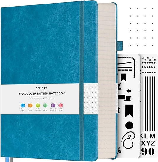Dotted Journal Notebook, B5 Hardcover Bullet Notebook, 312 Numbered Pages Leather Notebook, 100gsm No Bleed Paper Dot Grid Notebook with Index Pages for Women Men, 7.6'' X 10'', Blue-DeskLoop Office