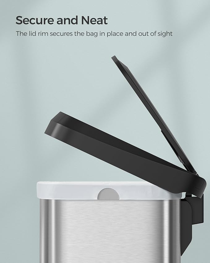 SONGMICS Kitchen Trash Can, 18-Gallon Stainless Steel Garbage Can, with Stay-Open Lid and Step-on Pedal, Soft Closure, Tall, Large and Space-Saving, Silver and Black ULTB520E68-DeskLoop Office