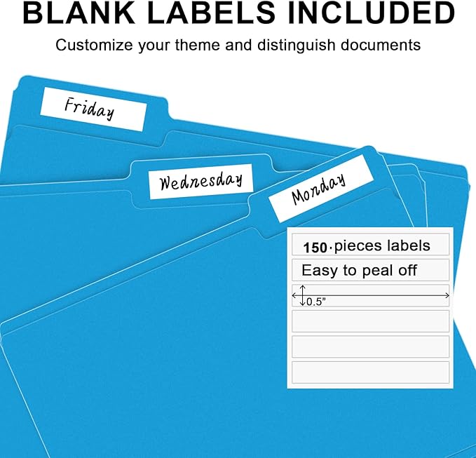 File Folder, RAZCC 150 Pack 1/3 Cut Tab File Folders Letter Size, Blue, Colored Folders with Tab Great for Organizing and Easy File Storage-DeskLoop Office