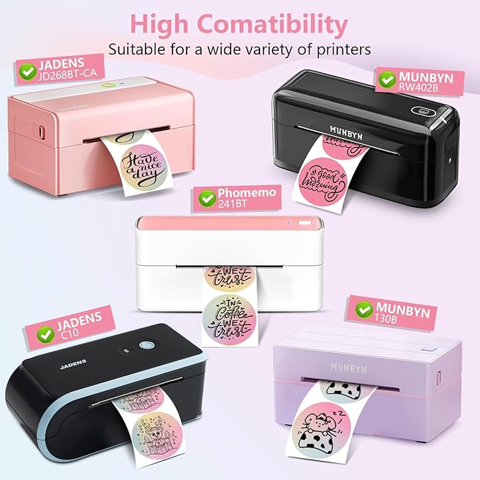 2 Rolls Colorful Thermal Labels,1.96'' Round Label Sticker for Phomemo 241BT,for MUNBYN 130B/RW402B Printer,800Pcs Waterproof Label Paper for Address/Logo/Barcode/Name/Thanks-DeskLoop Office