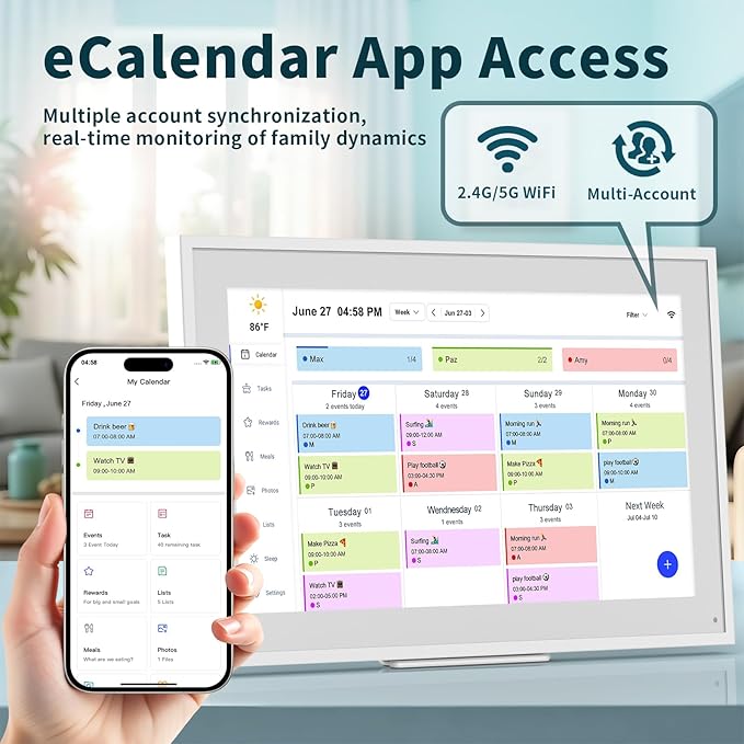 Digital Calendar, 21.5 Inch Wall Planner Digital Calendar & Chore Chart, IPS HD Touchscreen Interactive Display for Family Schedules, Streamline Household Organization, Wall Mount Included-DeskLoop Office