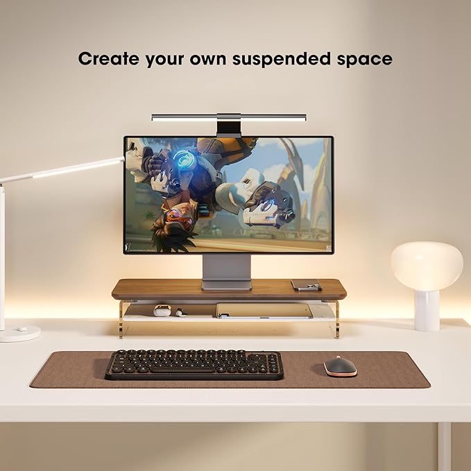 Fenge Acrylic Monitor Stand Riser, 23.6 Inches Monitor Stand with Metal Storage, 2 Tier Acrylic Computer Riser for Desk, Clear Laptop Stand for PC, Laptop, Printer, TV-DeskLoop Office