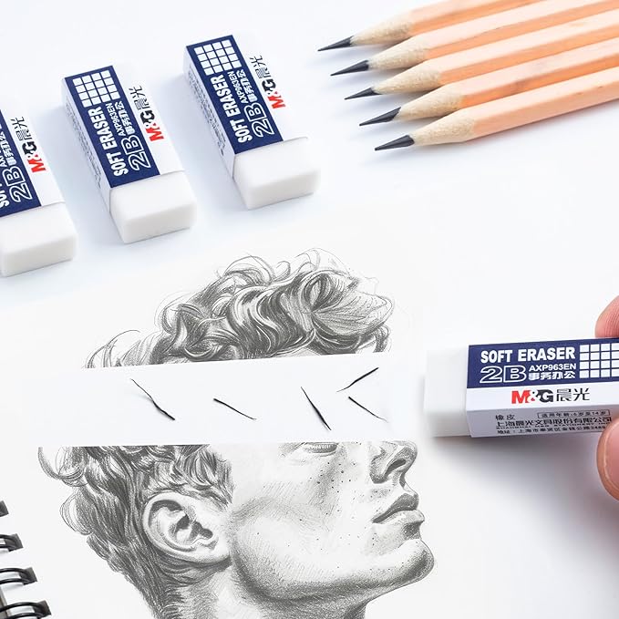 M&G 24 Pack Erasers Pencil Erasers, 2B White Rubber Eraser Rectangular Bulk for Kids School Students Office, Art Erasers for Drawing-DeskLoop Office