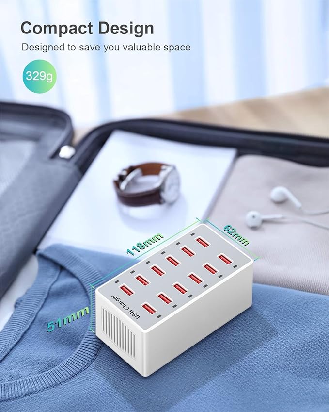 USB Charger 12-Ports Charging Station for Multiple Devices USB Wall Charger Power Hub Strip Smart Plug Charging Dock Block for iPhone Xs/XR,iPad,iPod,Galaxy S9/S8,Smart Phones 60W-DeskLoop Office