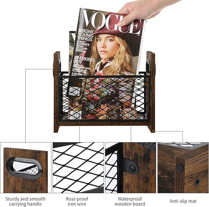 YINMIT Magazine Holder, Magazine Rack for Desktop and Home Office, Farmhouse File Storage Basket for Letters, Magazines, Books, Newspapers (Small)-DeskLoop Office