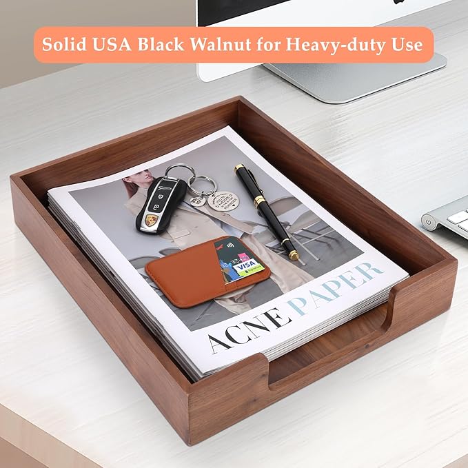 Bamber Wood Letter Tray Wooden Desk Organizer Paper Document File Tray for Office Supplies Collection Folders Notebooks, Black Walnut-DeskLoop Office