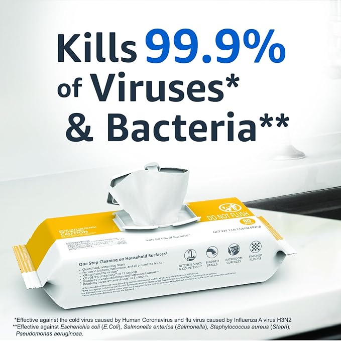 Amazon Basics Disinfecting Wipes, Lemon & Fresh Air Scent, Sanitizes/Cleans/Disinfects/Deodorizes, 320 Count (4 Packs of 80)-DeskLoop Office