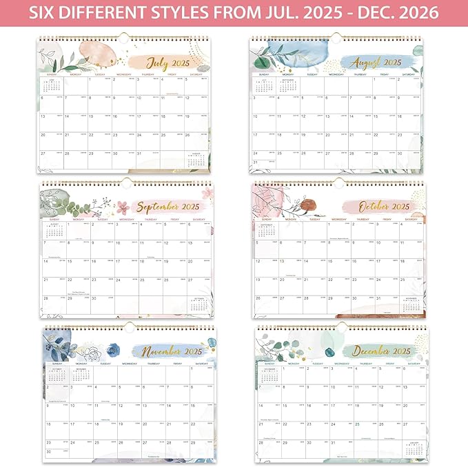 Wall Calendar 2025-2026 – Calendar 2025-2026, 11.5 x 15 In, July 2025 - December 2026, 18 Monthly Calendar, Large Block with Julian Dates, Thick Paper, Holidays, Hanging Hook, Twin-wire Binding-DeskLoop Office
