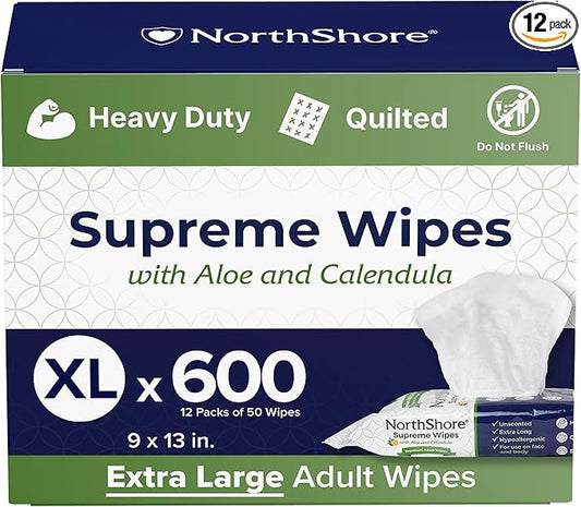 NorthShore Supreme Heavy-Duty Quilted Wipes, X-Large, 9 x 13 in., Case/600 (12/50s)-DeskLoop Office