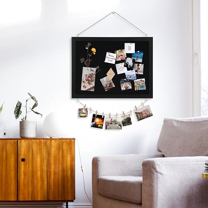 Large Cork Board Double-Sided Bulletin Board with Linen 36"x 24", Black Cork Boards for Walls Wood Frame Hanging Pin Board, Cork Board for Office Home School 1-Pack
