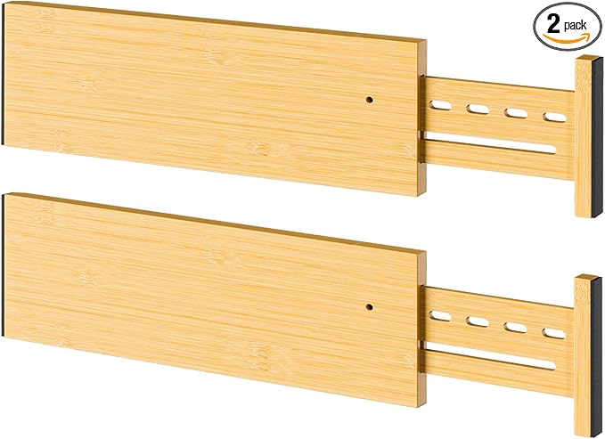Bamboo Drawer Dividers 4" High, 16.5-22" Adjustable Drawer Organizers for Clothes,Expandable Dresser Separators in Bedroom/Kitchen/Bathroom/Office Organization and Storage,2 Pack-DeskLoop Office