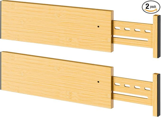 Bamboo Drawer Dividers 4" High, 16.5-22" Adjustable Drawer Organizers for Clothes,Expandable Dresser Separators in Bedroom/Kitchen/Bathroom/Office Organization and Storage,2 Pack-DeskLoop Office
