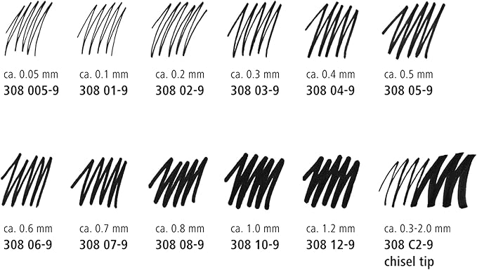 STAEDTLER Pigment Liner Pack, Black, 6 Pens, Assorted Line Widths, 0.05mm, 0.1mm, 0.2mm, 0.3mm, 0.5mm, 0.8mm-DeskLoop Office