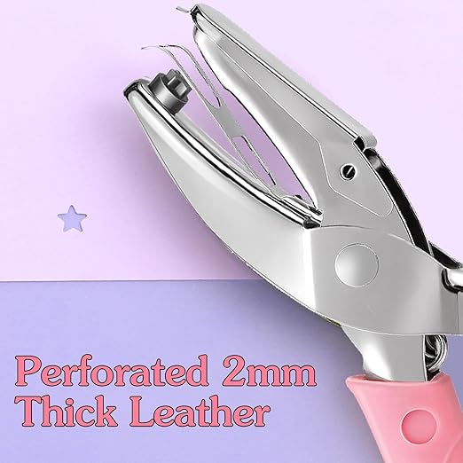 Xindojuz 1 PCS Small Star Hole Punch, 0.2 Inch Metal Single Hole Puncher Handheld Paper Heart Star-Hole Punch with Soft-Handled for Clothing Ticket DIY Craft Tags Scrapbook Tool (Pink)-DeskLoop Office