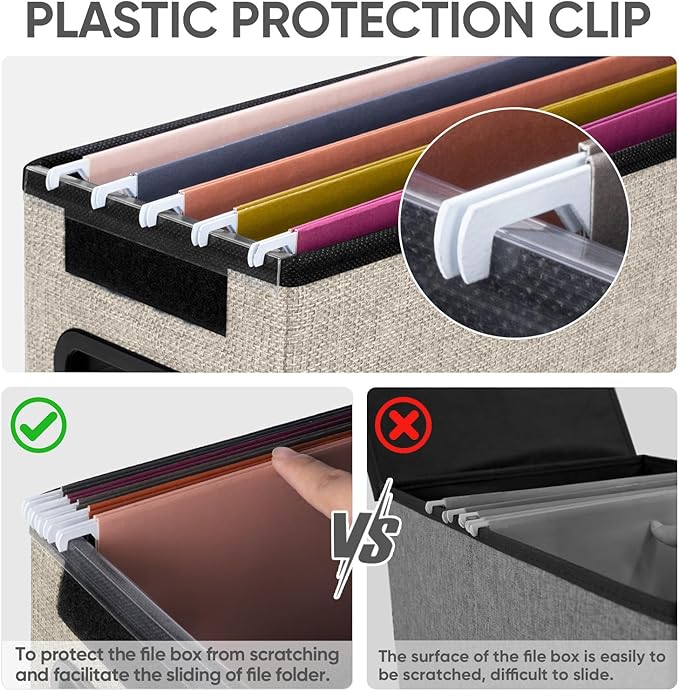 BALEINE File Organizer Box with Lid, Collapsible File Folder Organizer with Plastic Slide, Hanging File Folder Box for Office Document Storage (1 Pack, Beige, S)-DeskLoop Office