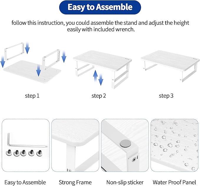 BESIGN MS01 Monitor Stand Riser, Height Adjustable Laptop Stand, Computer Monitor Stand for Monitor, Computer,Laptop,Printer (White)-DeskLoop Office