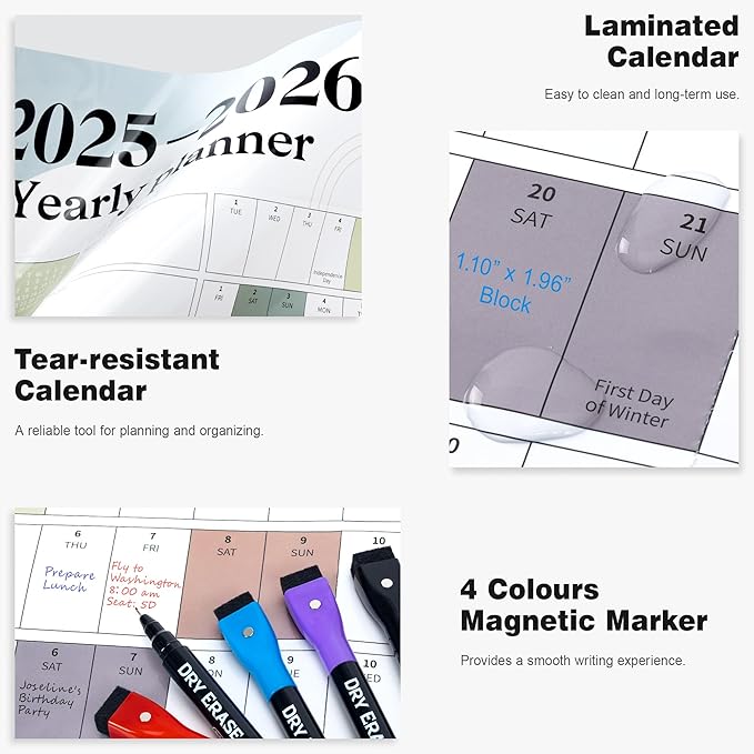 Ospelelf 2025 Wall Calendar Large 32'' x 48'' Dry Erase Laminated Calendar for Wall, 12 Month Big Family Calendar, Use July 2025 - June 2026 (Morandi)-DeskLoop Office