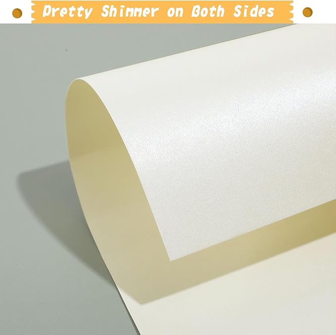 120 Sheets Cream Shimmer Cardstock 8.5 x 11 Inch Metallic Paper, 250gsm/92lb Double Sided Ivory Card Stock Pearlescent Paper for Invitations, Certificates, Crafts, DIY Cards-DeskLoop Office