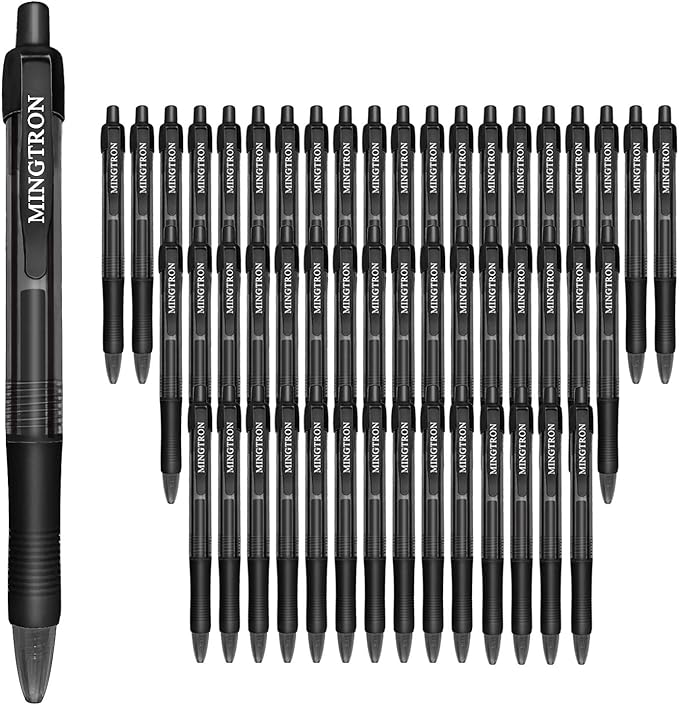 Gel Pens, 50 Pack Black Pens Fine Point, No Smear Ink Pens for Left Hand, Click Pens Bulk, Retractable Rollerball Pens for Smooth Writing, 0.5MM, Black Ink-DeskLoop Office