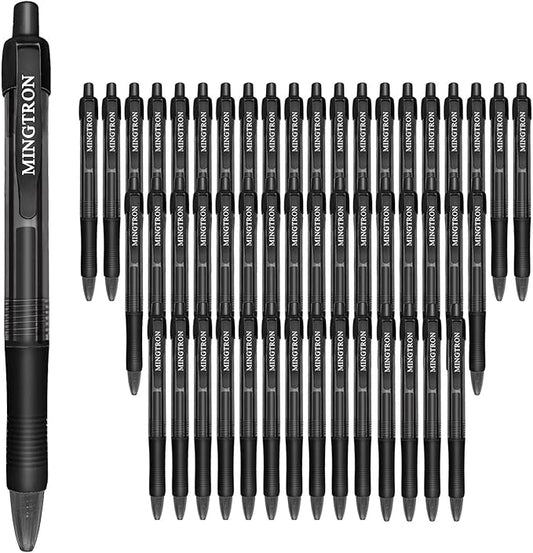 Gel Pens, 50 Pack Black Pens Fine Point, No Smear Ink Pens for Left Hand, Click Pens Bulk, Retractable Rollerball Pens for Smooth Writing, 0.5MM, Black Ink-DeskLoop Office
