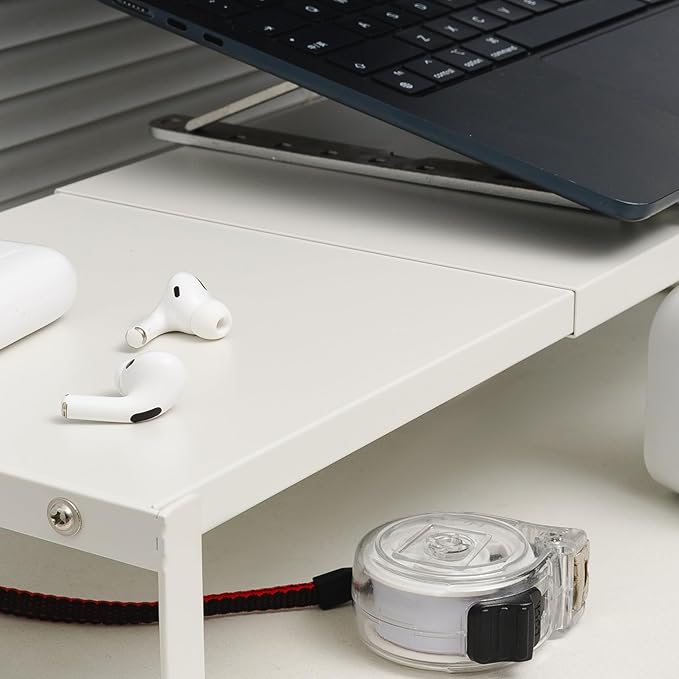 Adjustable Metal Monitor Stand - 11.6"-21.3" Ergonomic Desktop Riser for Computer/Laptop/TV, Heavy-Duty Office Shelf with Space-Saving Design (White)-DeskLoop Office