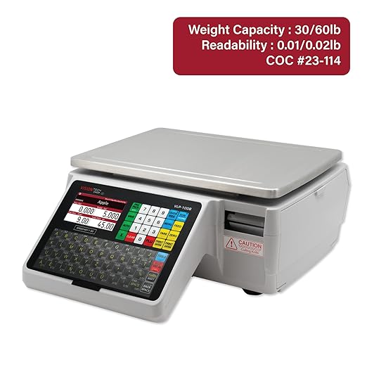 VisionTechShop VLP-100B Label Printing Scale, Capacity 30/60lb Readability 0.01/0.02lb, NTEP Legal for Trade-DeskLoop Office