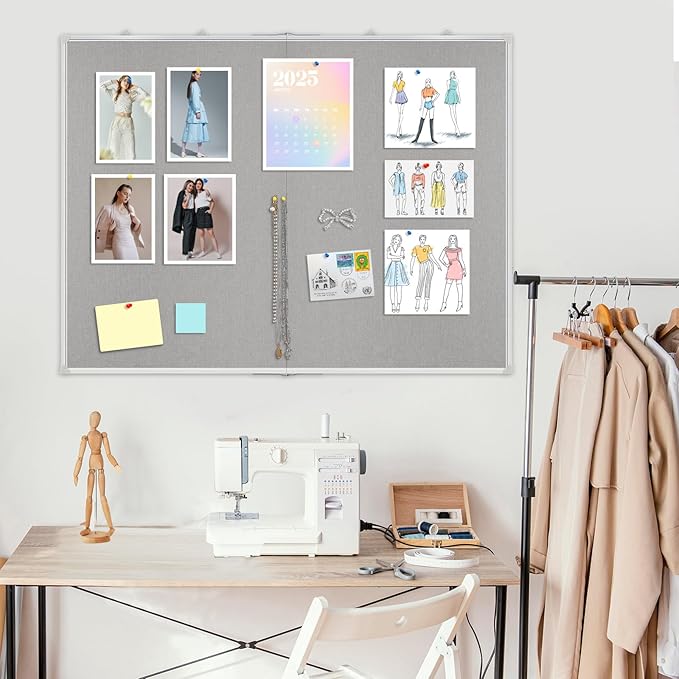 Double-Sided Large Cork Board with Linen, 60" x 40" Foldable Hanging Aluminum Framed Bulletin Board, Vision Board Pin Board Corkboards for Walls, Office, School Decor, 20 Pushpins-DeskLoop Office