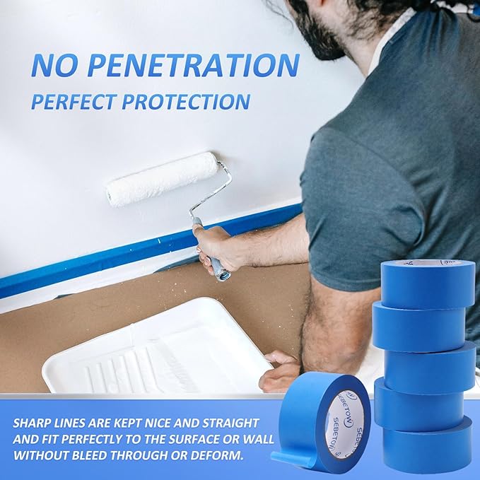 Blue Painters Tape 2 Inch Bulk - Blue Tape for Painting Automotive Walls Packing Removable NO Residue, Paint for Indoors & Outdoors, 2 Inches x 55 Yards x 5 Rolls-DeskLoop Office