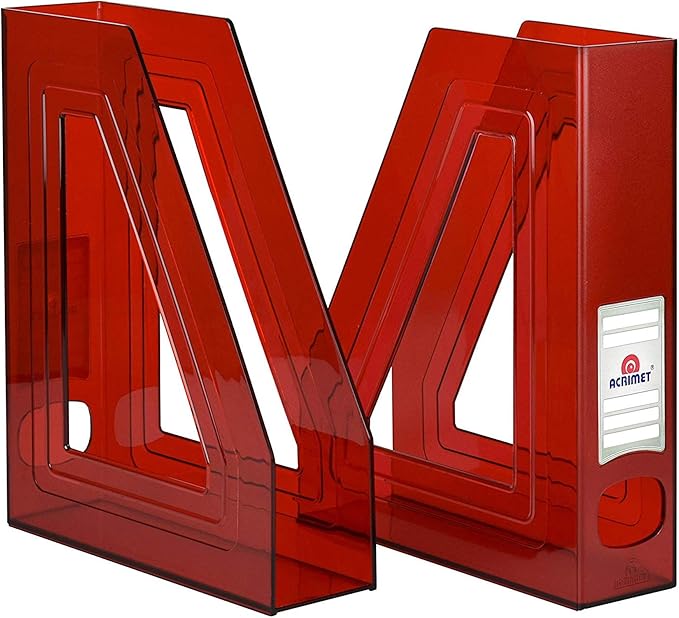Acrimet Magazine File Holder, Durable Rack, Space-Saving Organizer (Plastic) (Clear Red Color) (2 Pack)-DeskLoop Office