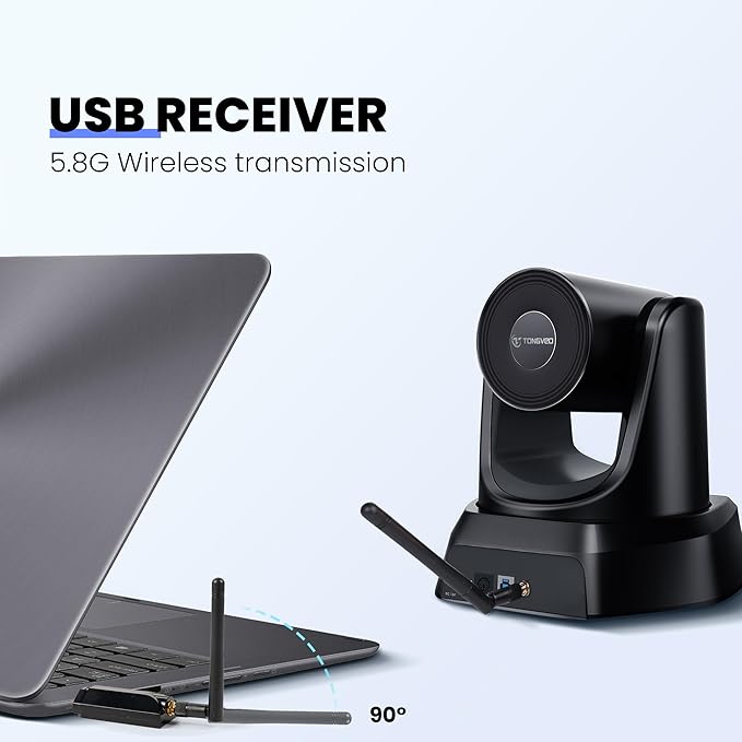 Wireless Conference Room Webcam, Church Live Streaming 20X USB 1080P 60fps PTZ Camera for Worship Services Online Conference, Works with Zoom, Skype OBS Easy to Set Up-DeskLoop Office