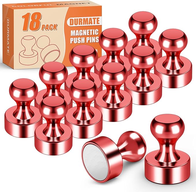 Whiteboard Magnets, Red Metal Strong Magnetic Dry Erase Board, Magnetic Clips for Refrigerator, Small Fridge Magnets for Kitchen, Office, Gadgets, Shopping List, Pack of 18