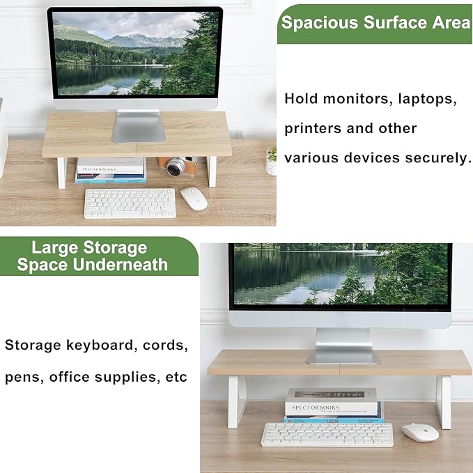 TEAMIX 24 inch Monitor Stand Riser, Wood & Steel Computer Monitor Stand with Storage, Laptop, PC, Printer Stand Riser for Desktop Office Desk Organizers-DeskLoop Office