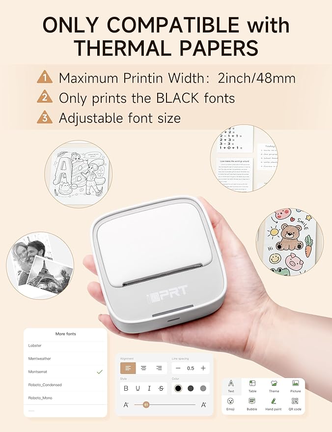 iDPRT Portable Sticker Maker Machine with 1 Roll Sticker Paper, Mini Printer Efficiently and Quickly, Thermal Printer for Study Notes, Pictures, DIY, Label, Free App with Multiple Templates, Grey-DeskLoop Office