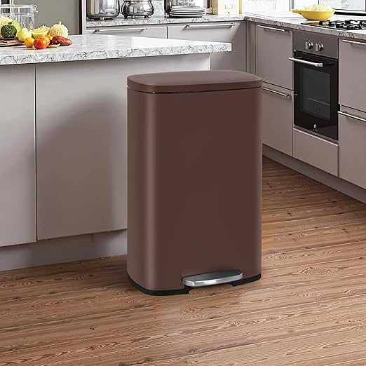 PayLessHere Stainless Steel Trash Can with Lid - Removable Inner Bucket, Foot Pedal Soft Close for Office, Home, Kitchen Garbage Bin (Brown, 13 G)-DeskLoop Office