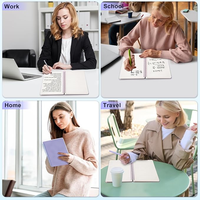 Lined Spiral Journal Notebook, A5 Hardcover Leather Notebook for Work, 5.7''×8.2'', 100GSM Thick Paper Spiral Bound Journaling Notebooks for Women & Men Office School Note Taking Business, Purple-DeskLoop Office