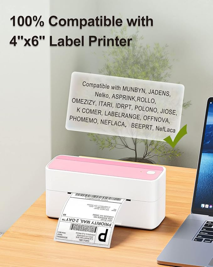 4x6 Thermal Label Printer Paper, Fan-Fold Shipping Labels,Water/Oilproof Adhesive Thermal Shipping Label Stickers Compatible with USPS, Shopify, Amazon, Etsy, Ebay, DHL, UPS- 100 PCS White-DeskLoop Office