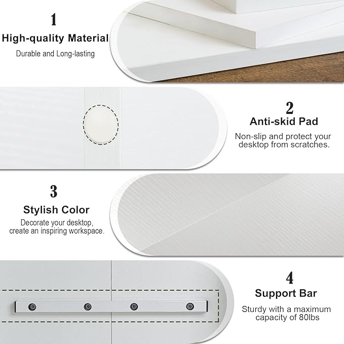 TEAMIX 2 Tier White Monitor Riser Stand, Wood Desktop Stand with storage for Laptop/PC/Printer/Keyboard, TV Stand Shelf Home Office Desk Accessories-DeskLoop Office