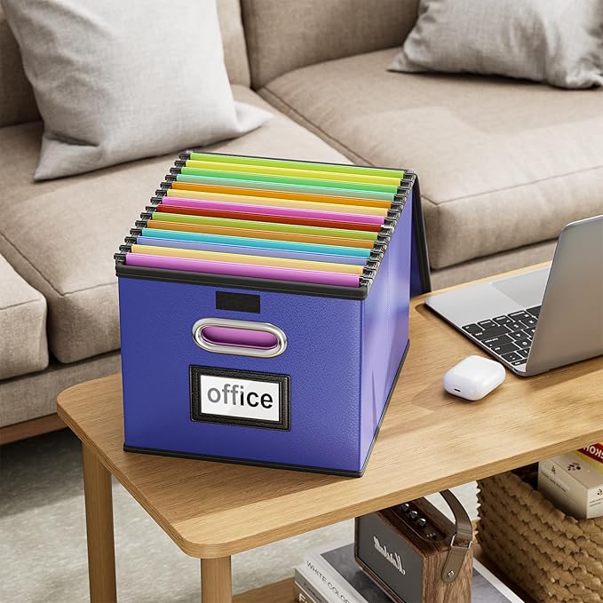 Huolewa Portable Leather File Organizer Boxes with Lids, Collapsible File Folder Organizer Boxes, Decorative Small Filing File Cabinet for Home/Office, Easily Store Documents/Hanging File Folders-DeskLoop Office