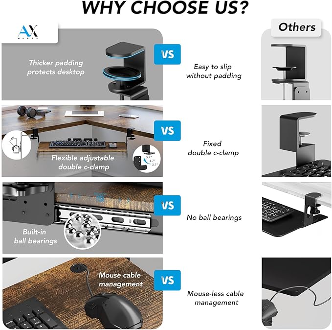 Keyboard Tray Under Desk Pull Out with Extra Sturdy C Clamp Mount System, 27.3 (32.5 inch Including Clamps) x 11 Inch Slide-Out Platform Computer Drawer for Typing Vintage AX01WG02-DeskLoop Office