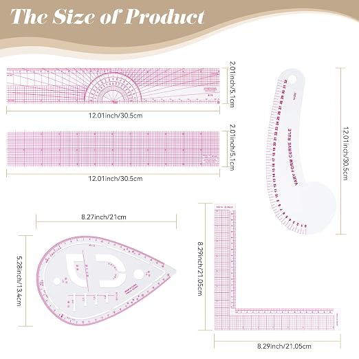 CINDALOG Clear Metric Sewing Ruler Set French Curve Pattern Ruler Kit - Image 7