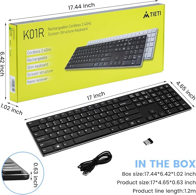 K01R Wireless Keyboard, 2.4G Slim and Compact Wireless Keyboard with Numeric Keypad, Long Battery Life, Lag-Free for PC Laptop Computer Windows, Black-DeskLoop Office
