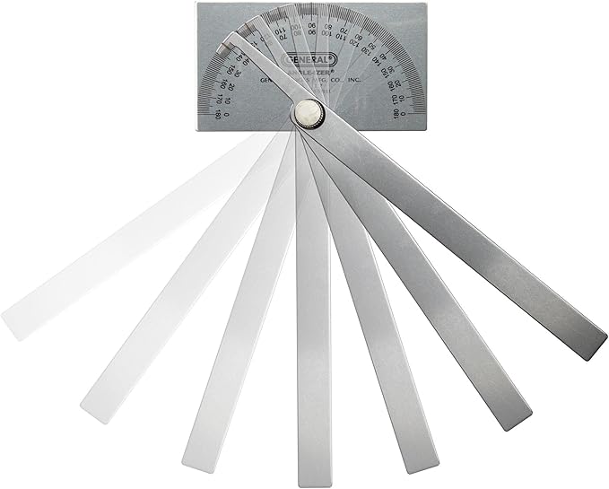 General Tools Angle Protractor #17 Stainless Steel Square Head + General Tools 88CM Tungsten Carbide Scribe and Magnet, Copper, Replaceable Tip-DeskLoop Office