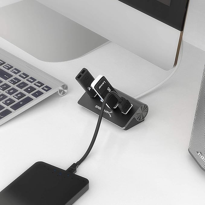 SABRENT 4-Port USB 3.0 Hub - Aluminum Design, Portable Data Hub with 2.5ft Cable for iMac, MacBook, PC - Black (HB-MC3B)-DeskLoop Office