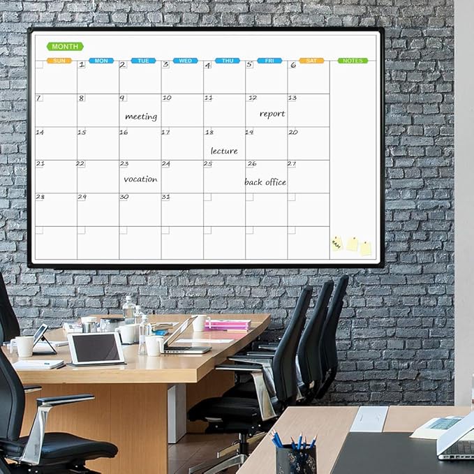 JILoffice Large Dry Erase Calendar Whiteboard - Magnetic White Board Calendar Monthly 60 X 40 Inch, Black Aluminum Frame Wall Mounted Board for Office Home and School-DeskLoop Office