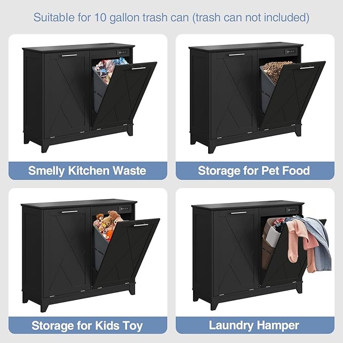 20 Gallon Tilt Out Trash Cabinet, Kitchen Trash Can Cabinet w/Negative ion and deodorizing Function, Dog Proof Garbage Can Cabinet for Kitchen, Bathroom, Living Room, Black-DeskLoop Office